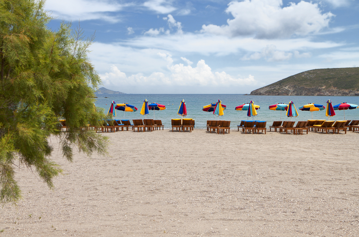 Scenic beach at Patmos island in Greece